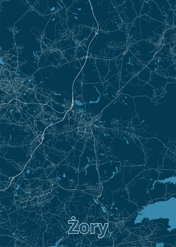 Zory, Poland artistic blueprint poster map