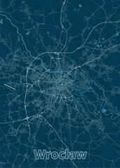 Wroclaw, Poland artistic blueprint poster map
