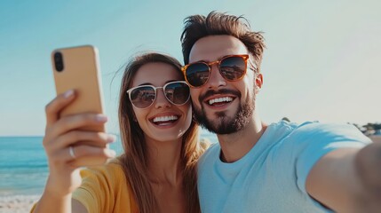 Outdoor smartphone couple pic.