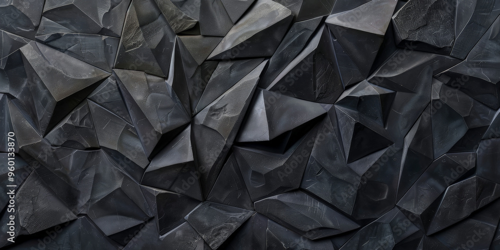Aufkleber a dark black textured surface with a series of sharp, angular patterns creating a faceted effect. th