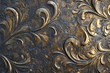 A bronze textured surface featuring intricate, engraved patterns that create a sense of elegance and craftsmanship, with a slightly weathered finish.