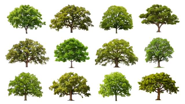 PNG big green tree element set, transparent background