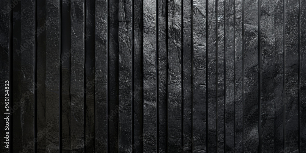 Poster a dark black textured surface with a series of vertical grooves and ridges. the pattern creates a se