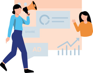 Girl advertising with megaphone.