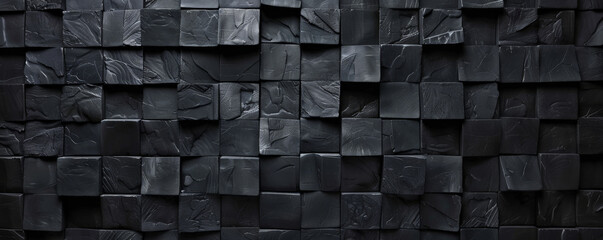 A dark black textured surface with a geometric grid of raised squares. The texture adds a sense of order and structure to the dark, uniform color.