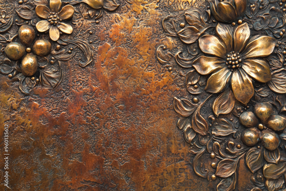 Aufkleber a bronze textured surface with intricate, raised patterns, adding a three-dimensional effect that gi