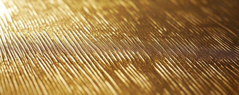 A gold textured surface with a brushed finish, showcasing fine, parallel lines that add a soft, linear texture to the reflective metal.