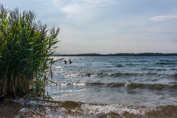 Der Cospudener See in Leipzig während eines heißen Sommertages