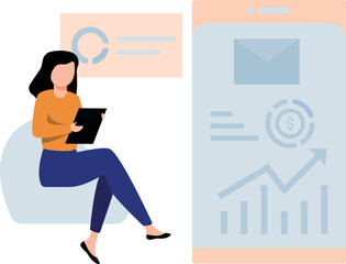 The girl is working on the mail graph.