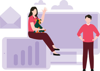 The boy and the girl are talking.