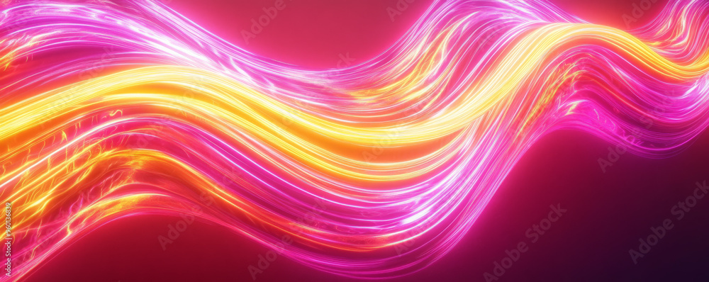 Poster a neon lighting background showcasing a cascading flow of neon pink and yellow light, creating a mes