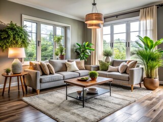 Rich textures and elegant silhouettes meld together in a cozy living space, punctuated by lush plants and soft