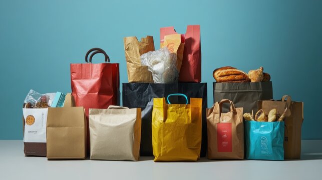 A Row of Various Paper Bags on a White Surface