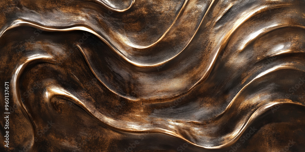 Poster a bronze textured surface with a smooth, glossy finish, featuring swirling, marbled patterns that ad