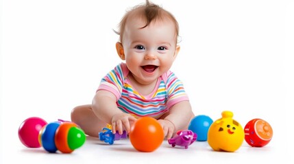 Obraz premium Adorable kid has fun with toys, isolated