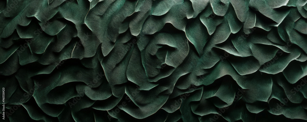 Poster a dark green textured surface with intricate, raised patterns that create a tactile, three-dimension