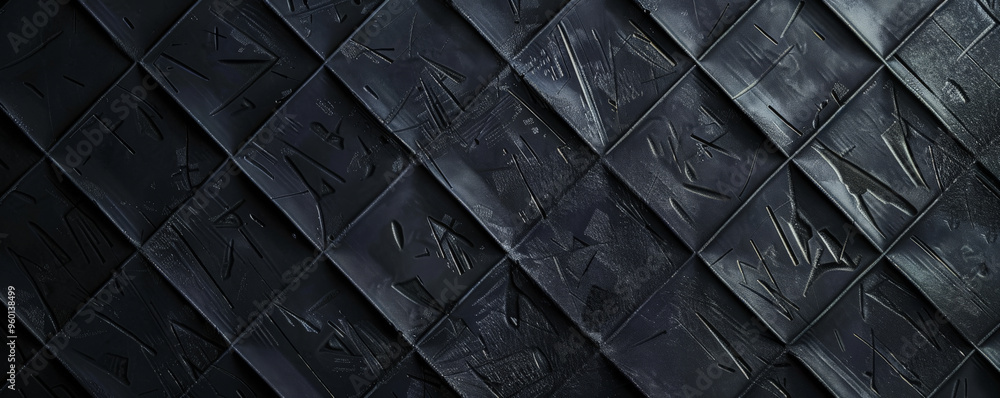 Aufkleber a dark black textured surface with a grid-like pattern of raised lines and indentations. the geometr