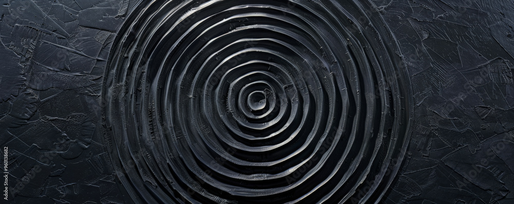 Poster a dark black textured surface with a series of concentric, raised circles. the texture creates a sen