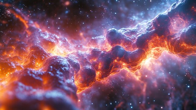 Detailed illustration of dark matter distribution in the universe with filaments and voids vividly colored