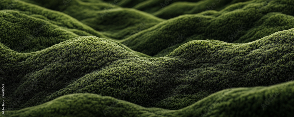 Poster a dark green textured surface with subtle, wave-like patterns, creating the illusion of soft moss co