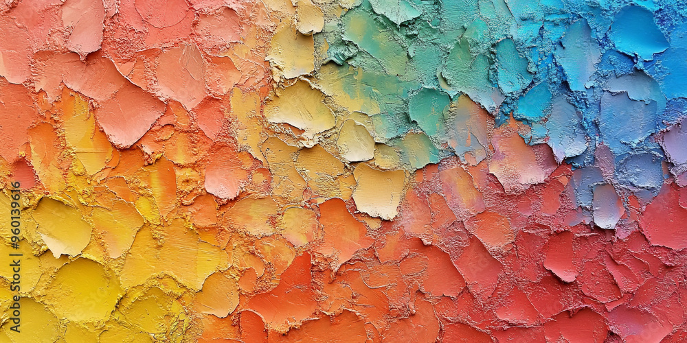 Poster a bright textured surface with a rough, pebbled texture, featuring vibrant colors that catch and ref