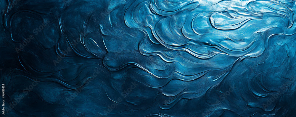 Poster a blue textured surface with a glossy, polished finish, featuring subtle, swirling patterns that ref