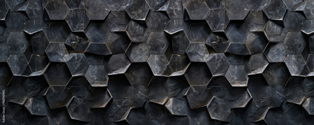 Aufkleber a dark black textured surface with a honeycomb pattern of raised hexagons. the geometric texture add
