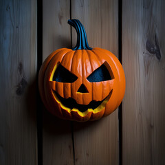 Obraz premium Scary Halloween pumpkins on wooden planks