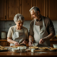 A Warm, Candid Moment of Elder Couple Baking Together In A Cozy Kitchen, Ai Generated Photo