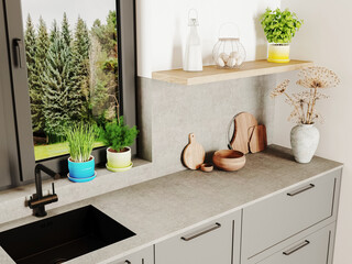 3d render interior kitchen 