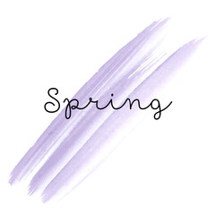 Spring lettering on watercolor Template. Wash illustration for Card, Invitation, Poster, Sale advertisement design. Elegant Violet color Wedding, Love, Romantic Theme Brush Stroke isolated on white