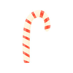 Christmas candy cane in cartoon style on a white isolated background. Decoration for the New Year. Christmas symbols
