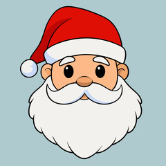 Cartoon drawing of Santa Claus with a beard and festive hat