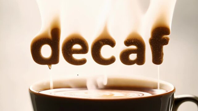 cup of decaf coffee with latte art, set on a table, creating a warm and cozy atmosphere.