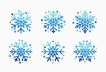 Snowflakes blue lines and circles. Cute snow flake collection isolated on white background. Nice snowflakes collection for Christmas cards or banners