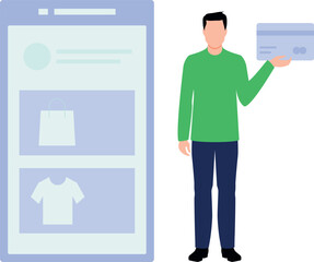 Boy is paying online by card.