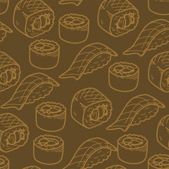 sushi pattern background. Japanese food seamless pattern background. sushi seamless pattern background. doodle sushi pattern background.