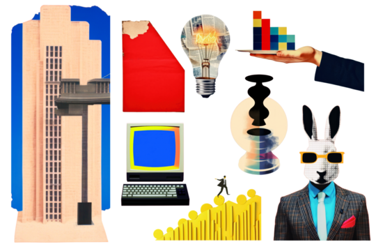 Vintage business collage png element set, transparent background - Powered by Adobe