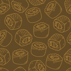 sushi pattern background. Japanese food seamless pattern background. sushi seamless pattern background. doodle sushi pattern background.