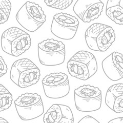 sushi pattern background. Japanese food seamless pattern background. sushi seamless pattern background. doodle sushi pattern background.