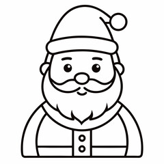 A black and white illustration of Santa Claus with a red hat