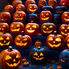 Collection of lantern Halloween pumpkins