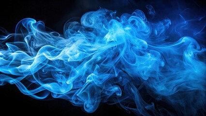 Obraz premium Vivid blue smoke swirling gracefully against a dark background, blue, smoke, fog, flow, abstract, colorful, ethereal, dynamic