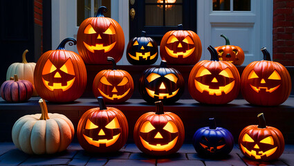 Fototapeta premium Collection of lantern Halloween pumpkins