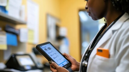 Modern Healthcare Technology: Professional Using Handheld Scanner for Vital Signs Check and Cloud Data Upload