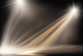 Spotlight ray stage effect Spot light beams shine on black background to bright up scene isolated on