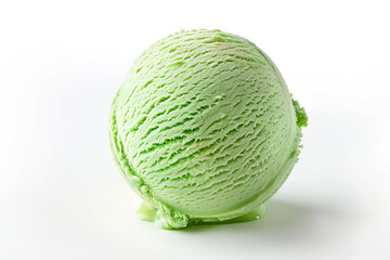 Fototapeta premium Single pistachio ice cream ball on white background.