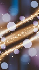Decoration twinkle lights background, abstract blurred backdrop with circles,modern design wallpaper with sparkling glimmers. Purple, blue and golden backdrop glittering sparks with glow effect