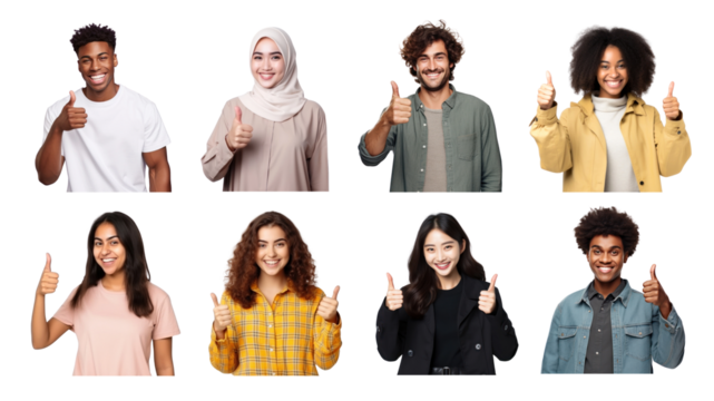 Diverse people thumbs up png cut out set