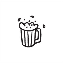 Scratchy illustration, beer mug with foam and splashes.